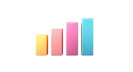Png of Colorful bar graph illustrating growth, featuring four bars in yellow, pink, and blue, representing increasing values.