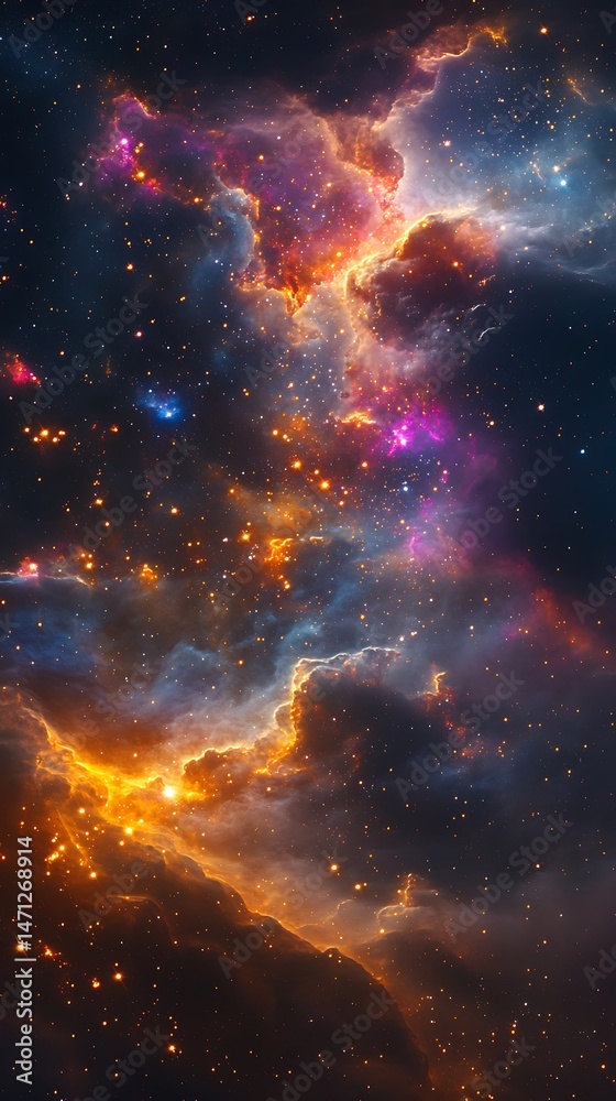 Canvas Prints cinematic view of deep space clouds with sparkling clusters and colorful ionized gases.