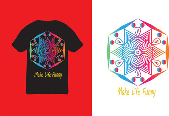 Rainbow Mandala Design on Black T Shirt Mockup