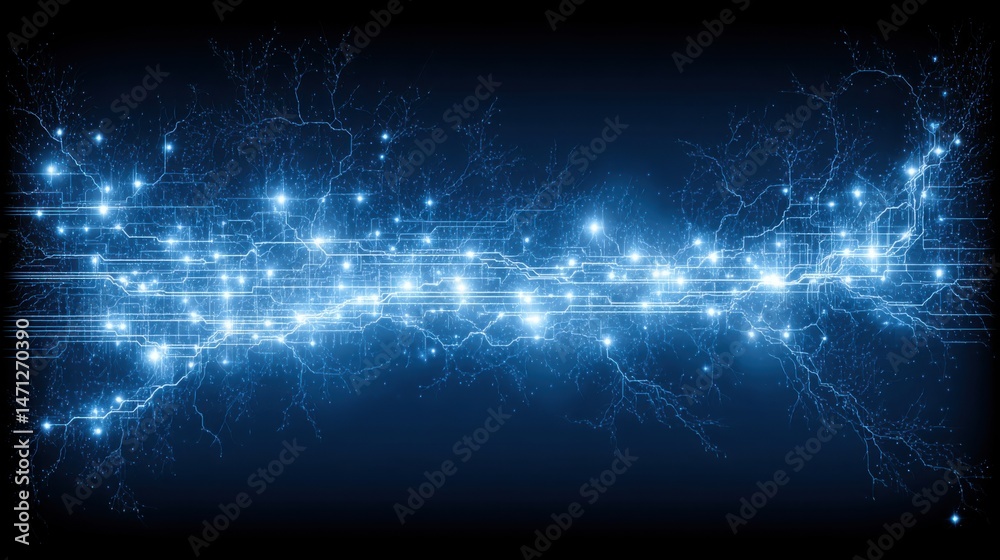 Poster blue background with light effects depicting dynamic routing logic and real-time task reassignment i