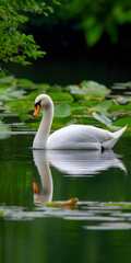 Obraz premium Elegant Swan Gliding Across a Tranquil Lake