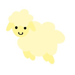 Funny sheep cartoon. A cheerful yellow cartoon sheep with a fluffy body and a simple smile, set against a plain white background.