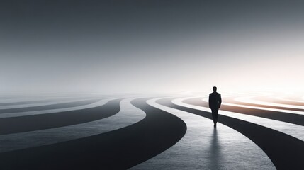 Person walking on road symbolizing leadership vision through journey and pathway in executive context