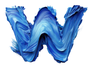 Creative blue w shape design abstract art digital medium studio. Isolated on transparent background, png.