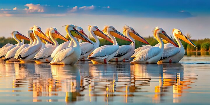 White Pelicans in Lake Belau, Moldova - Silhouette Photography 2009