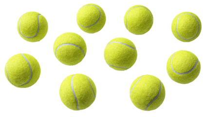 Eleven Yellow Tennis Balls on Transparent Background, PNG
