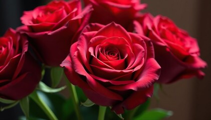 A bouquet of vibrant red roses, a symbol of gratitude and appreciation , macro, beauty