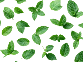 Fresh mint leaves aesthetic display nature background creative art. Isolated on transparent background, png.