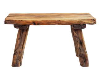 Rustic wooden bench interior design furniture natural aesthetic. Isolated on transparent background, png.