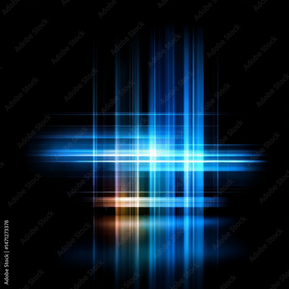 Aufkleber Abstract Glowing Blue Light Trails with Reflections on Dark Background for Creative Visuals 