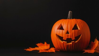 Carved pumpkin on black background