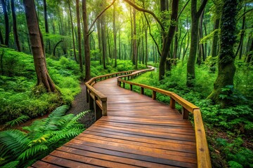 Fototapeta premium Wooden Forest Walkway - AI Photography, Natural Path, Tranquil Woods