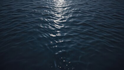 Naklejka premium Dark blue water surface, sunlight dappled above, aquatic plants, sun