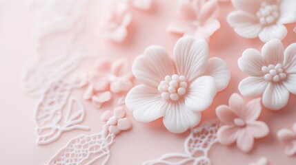 Soft pastel floral arrangement, delicate pink and white blossoms, perfect for invitations or spring-themed designs.