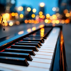 Piano Keys in the City Lights: A Musical Nightscape with a G-clef adding artistic harmony to the urban symphony