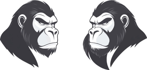Bold graphic design of  gorilla head in aggressive artistic detail