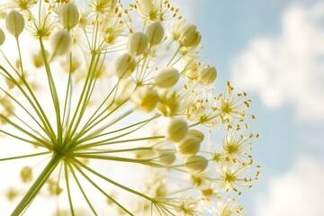 Close-Up of Fennel Flower Head Against a Bright Sky for a Delicate Botanical Display