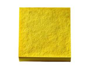 Creative yellow sticky note display in office setting close-up. Isolated on transparent background, png.