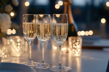 Elegant Evening Celebration with Champagne and Ambient Lighting for a Luxurious Atmosphere