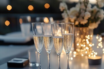 Elegant Evening Celebration with Champagne and Ambient Lighting for a Luxurious Atmosphere