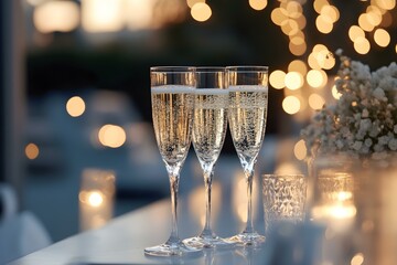 Elegant Evening Celebration with Champagne and Ambient Lighting for a Luxurious Atmosphere