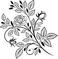 Romantic Rose and Leaf Arrangement Illustration