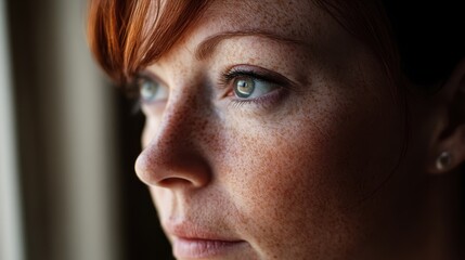 Obraz premium Delicate Freckles Enhanced by Soft Window Illumination