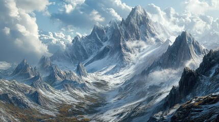 Obraz premium Majestic snow-capped mountain range landscape illustration.