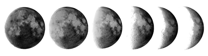 Phases of moon cycle in black and white minimal composition