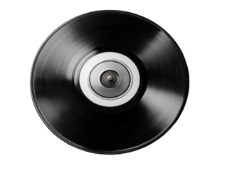 Spinning vinyl record music studio audio equipment close-up view. Isolated on transparent background, png.