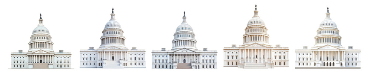 Fototapeta premium Gradation of Capitol Buildings with Iconic Architecture Elements Isolated Transparent Background