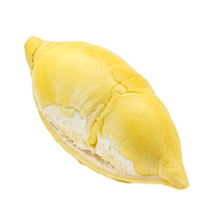 Close-up of durian showing spiny outer shell and smooth creamy pods, clearly isolated on...