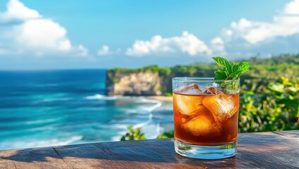 Coastal cocktail with mint garnish
