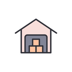 Stylized Warehouse Icon Depicting Storage, Logistics and Distribution