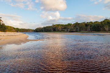 Scenic views of Welsby Lagoon along Ocean Beach on Bribie Island, Queensland, Australia