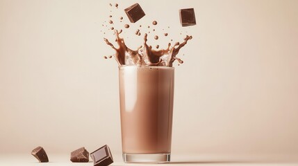 Delicious chocolate drink splashing, creamy beverage with rich cocoa, perfect for dessert themes, great for advertising copy.