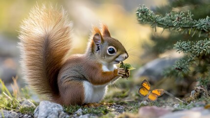 Obraz premium Squirrel eating leaves