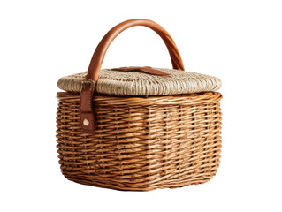Fototapeta premium Picnic basket with lid outdoor product photography natural setting. Isolated on transparent background, png.