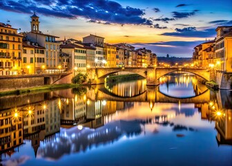 Fototapeta premium Florence River Night Glow, Italian Landscape, AI Photorealistic