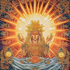 Sun Goddess with radiant energy art.