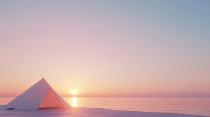 Serene sunset over snowy peak, tranquil landscape with soft pastel colors reflecting on still water, ideal for relaxation themes.