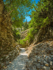 Dried gorge as a hiking trail in summer (Imbros Gorge, Crete, Greece)