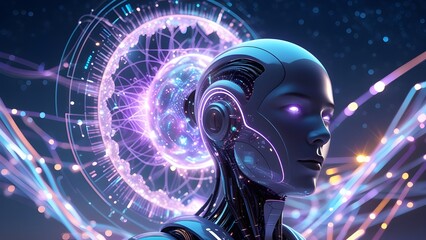 Holographic Brain Interface Robot in Digital Network – AI Generated created