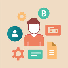 Flat vector icons for business, web design, and mobile concepts illustrate modern technology and communication