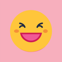Fototapeta premium A happy yellow smiley face, a vector illustration of a smiling emoticon, radiates joy as a fun cartoon character icon