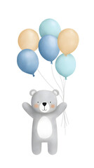 Naklejka premium A cute bear holding balloons flat style illustration isolated on white background