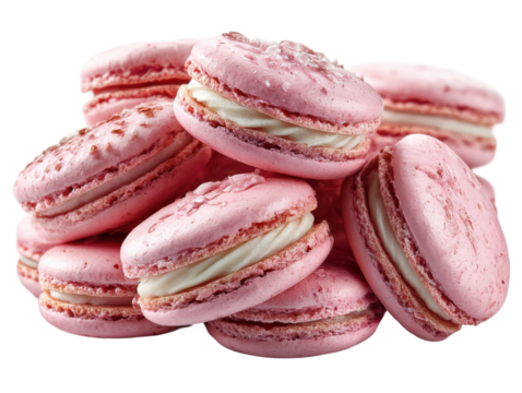 Baking event pink macarons kitchen food photography cozy close-up. Isolated on transparent background, png.