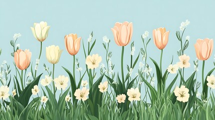 Pastel Tulips Spring Floral Border. (1)