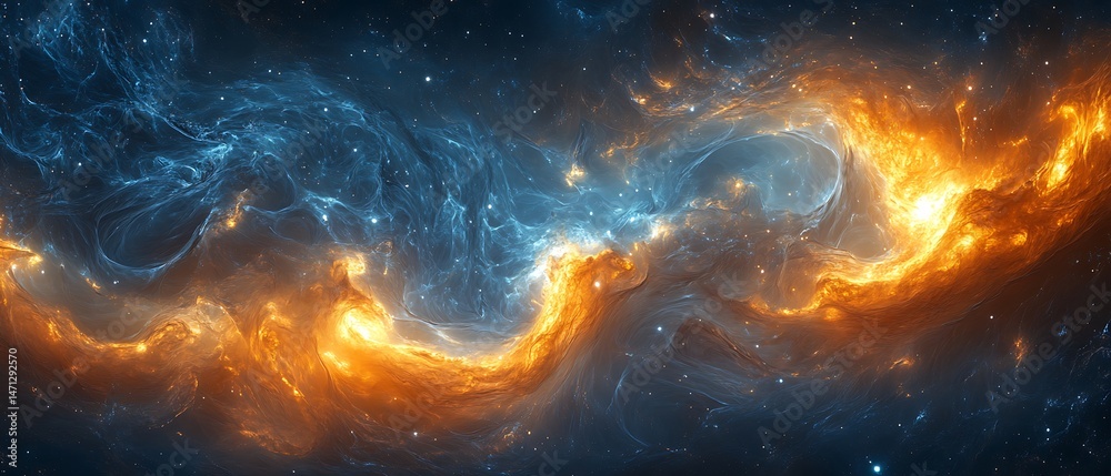 Wall mural hyper-realistic fantasy universe with swirling plasma clouds and high-detail cosmic waves.