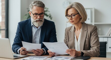 Fototapeta premium Senior business colleagues reviewing documents together